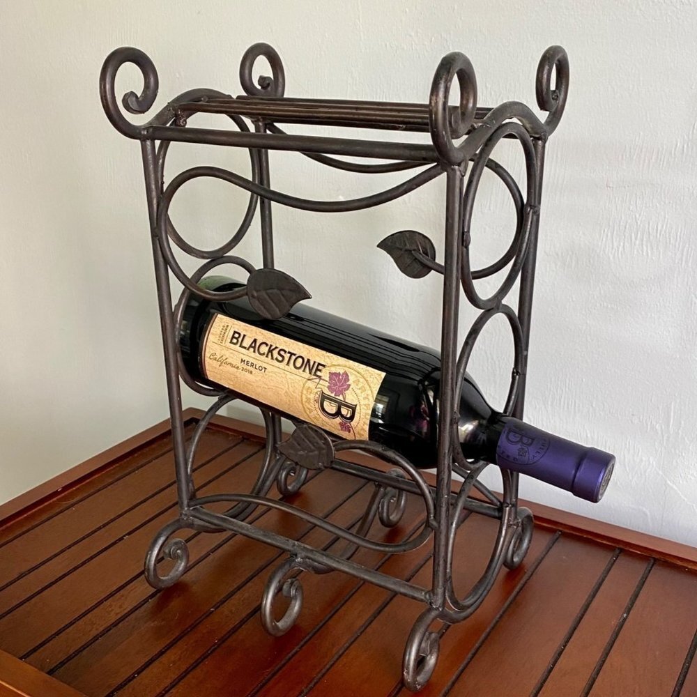 Black Metal Wine Rack with Leaves - Picture 2 of 15